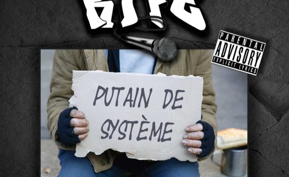 pochette-Putain-system-Pancarte tenue par un sdf marqué Putain de système