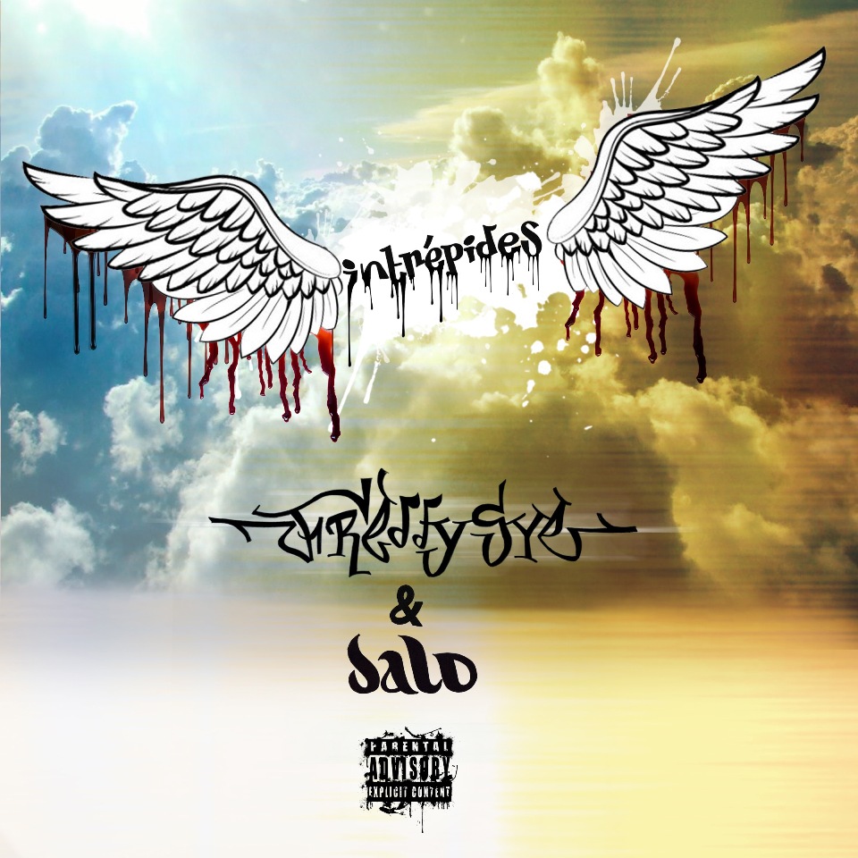 pochette single Intrépides, ailes d'ages autour du nom Intrépides, les ailes saignent et volent dans un ciel entre le bleu et l'or